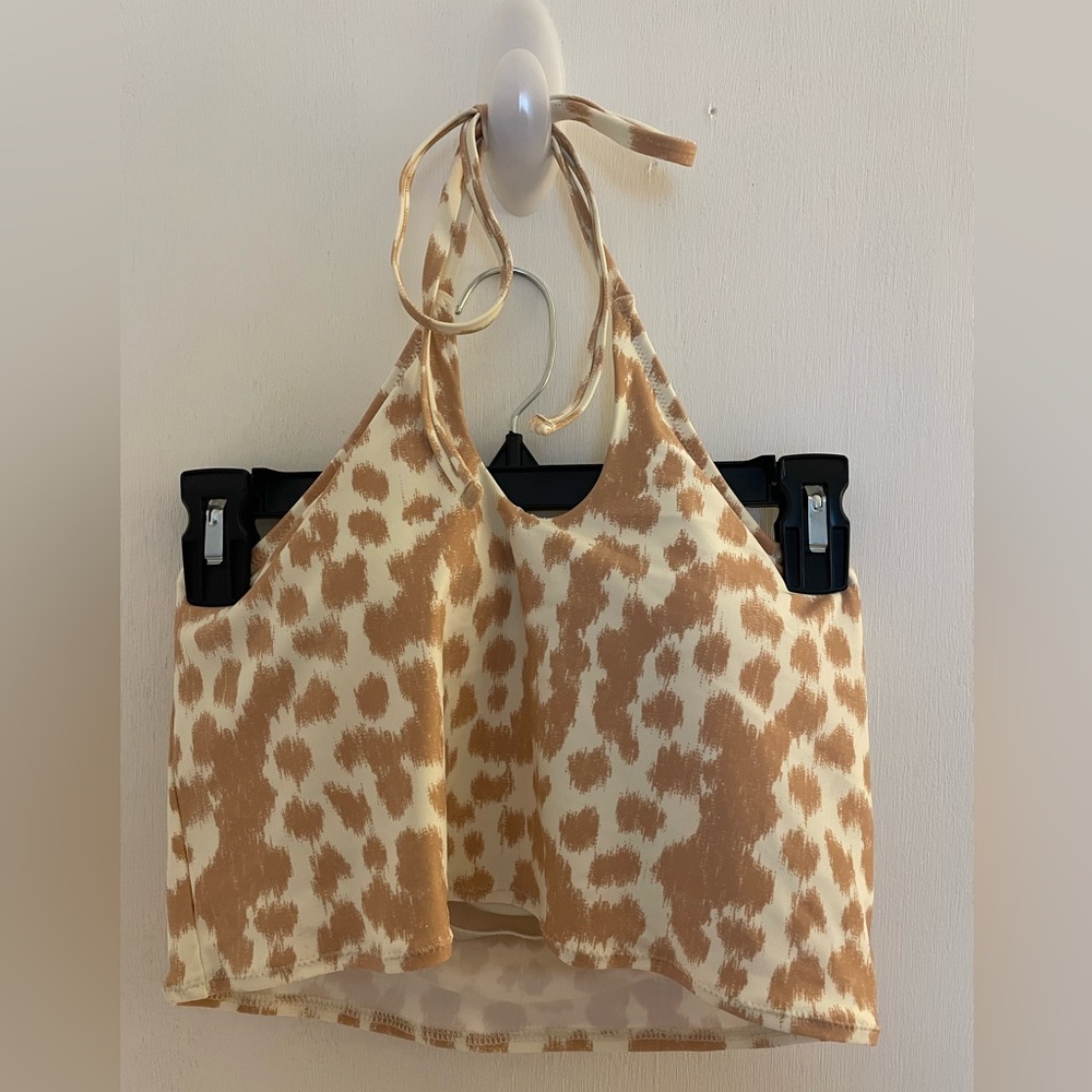 Aerie Leopard Print Longline Halter Bikini Top